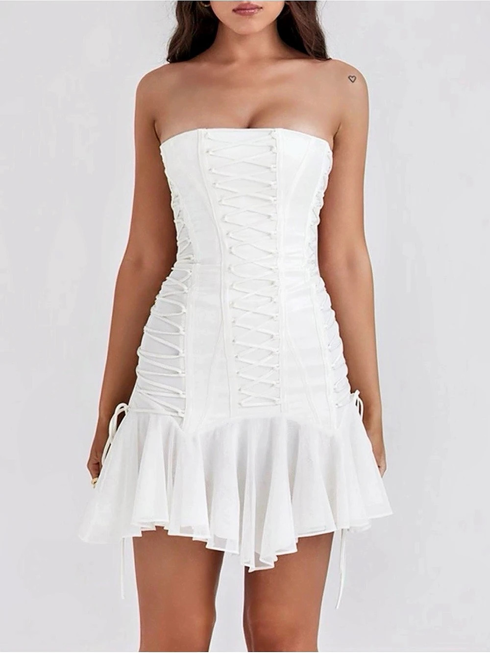 House of CB Sirena Lace-Up Mini Dress White S